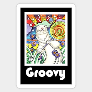 Cosmic Lollipop Ferret - Groovy - White Outlined Version Magnet